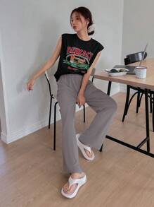 DAZY Slogan Graphic Lounge Set Pajama - Multicolor - View 3