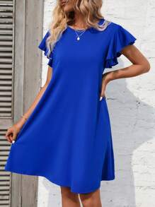 SHEIN Clasi 素色蝴蝶袖隱藏口袋T恤洋裝 - 寶藍色 - 查看 3