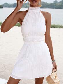Aveloria Solid Halter Neck Backless Dress