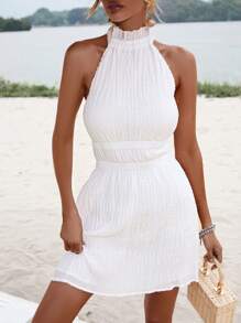 Aveloria Solid Halter Neck Backless Dress