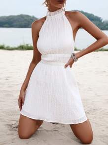 Aveloria Solid Halter Neck Backless Dress