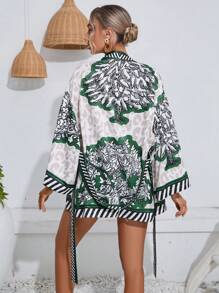 Floral Print Belted Kimono - Multicolor - View 2