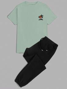 RueChic Men Tropical Print Tee & Drawstring Waist Joggers - Multicolor - View 7