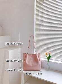 Small Shoulder Tote Bag Pink Letter Patch Decor Zipper PU - Pink - View 6