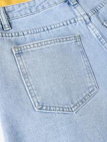 SHEIN EZwear Ripped Raw Hem Denim Shorts - Light Wash - View 7