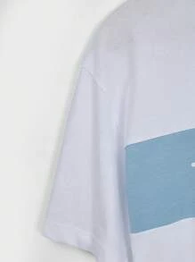 RueChic Men Letter Graphic Tee & Drawstring Waist Shorts - Blue and White - View 5