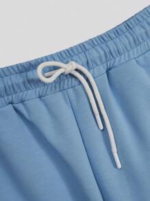 RueChic Men Letter Graphic Tee & Drawstring Waist Shorts - Blue and White - View 7