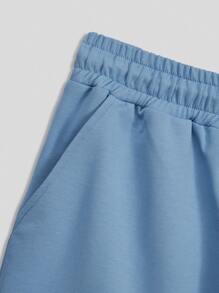 RueChic Men Letter Graphic Tee & Drawstring Waist Shorts - Blue and White - View 11