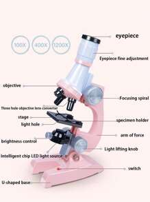 10入組塑膠顯微鏡簡約風多用途實驗玩具成套工具適用於兒童 - 粉色 - 查看 6