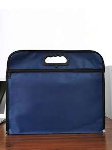 1pc Contrast Binding Document Bag, Simple Portable Double Layer Organizer Bag For Laptop, File, Certificate - Navy Blue - View 2