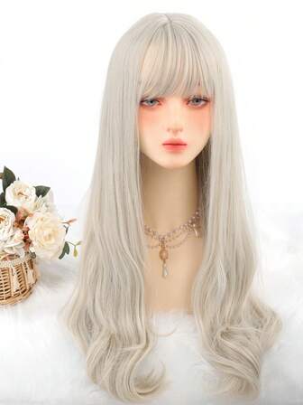 長款小波浪人造假髮帶劉海