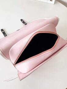Women's Kawaii Design Backpack, Flap Handbag With Buckles And Rivets Decor, Bag For School Valentines - Pink - View 6