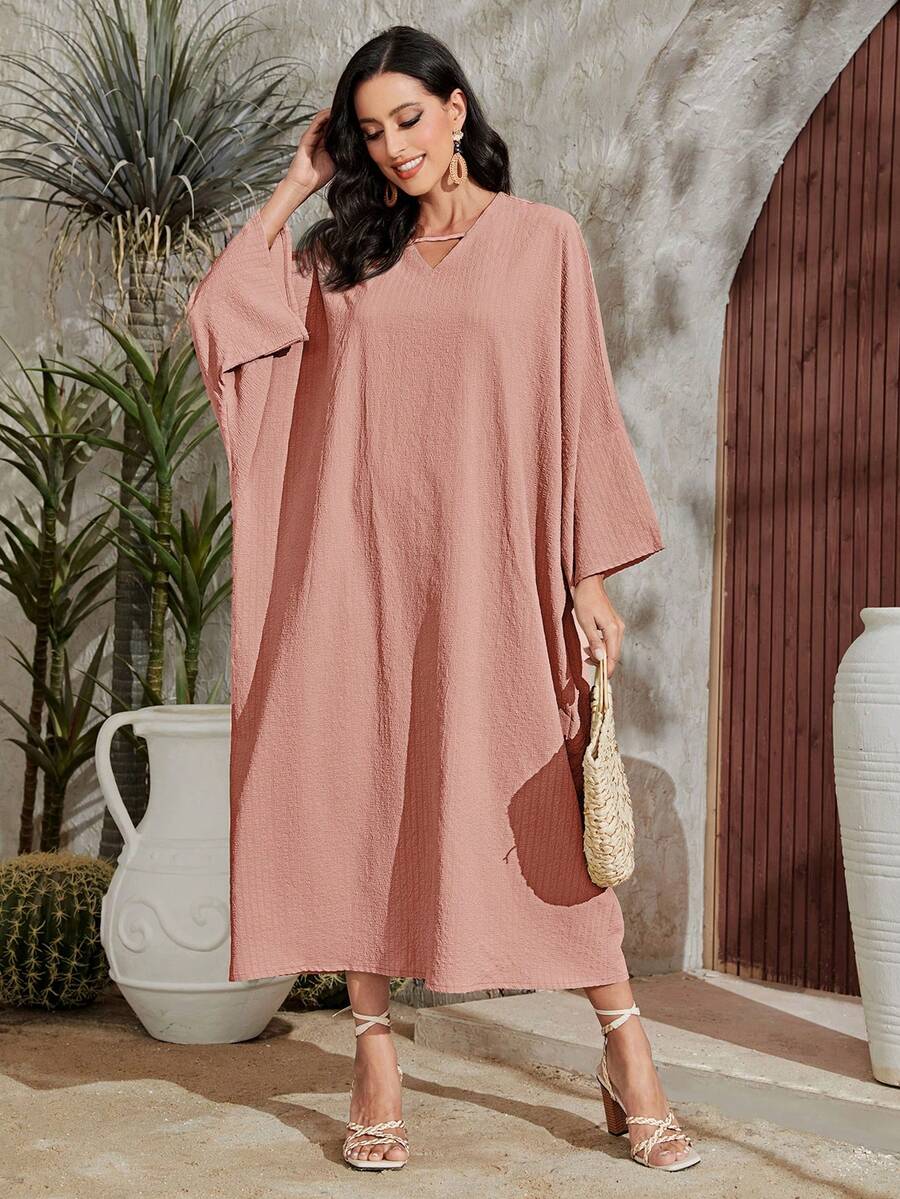 Al Najma Đầm màu trơn Khiêm tốn - Bụi hồng - Xem 1