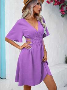 SHEIN LUNE 腰部鏤空蝴蝶袖洋裝 - 紫色 - 查看 5