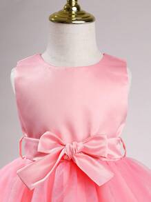 網拼接純色嬰兒連衣裙