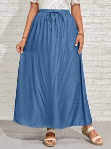 EMERY ROSE Váy Plus Size Thắt nút màu trơn Giải trí - Màu xanh lam - Xem 4