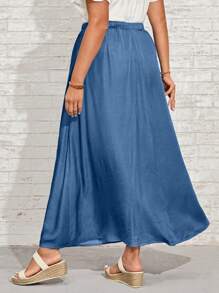 EMERY ROSE Váy Plus Size Thắt nút màu trơn Giải trí - Màu xanh lam - Xem 2
