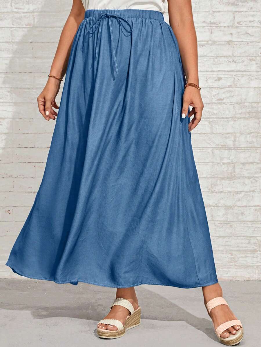 EMERY ROSE Váy Plus Size Thắt nút màu trơn Giải trí - Màu xanh lam - Xem 1