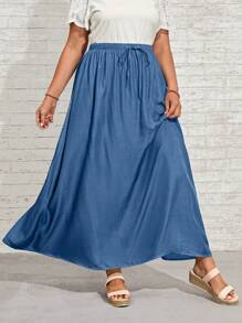 EMERY ROSE Váy Plus Size Thắt nút màu trơn Giải trí - Màu xanh lam - Xem 5