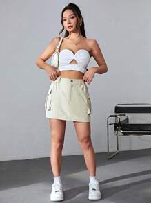 Coolane 側翻蓋口袋工裝裙