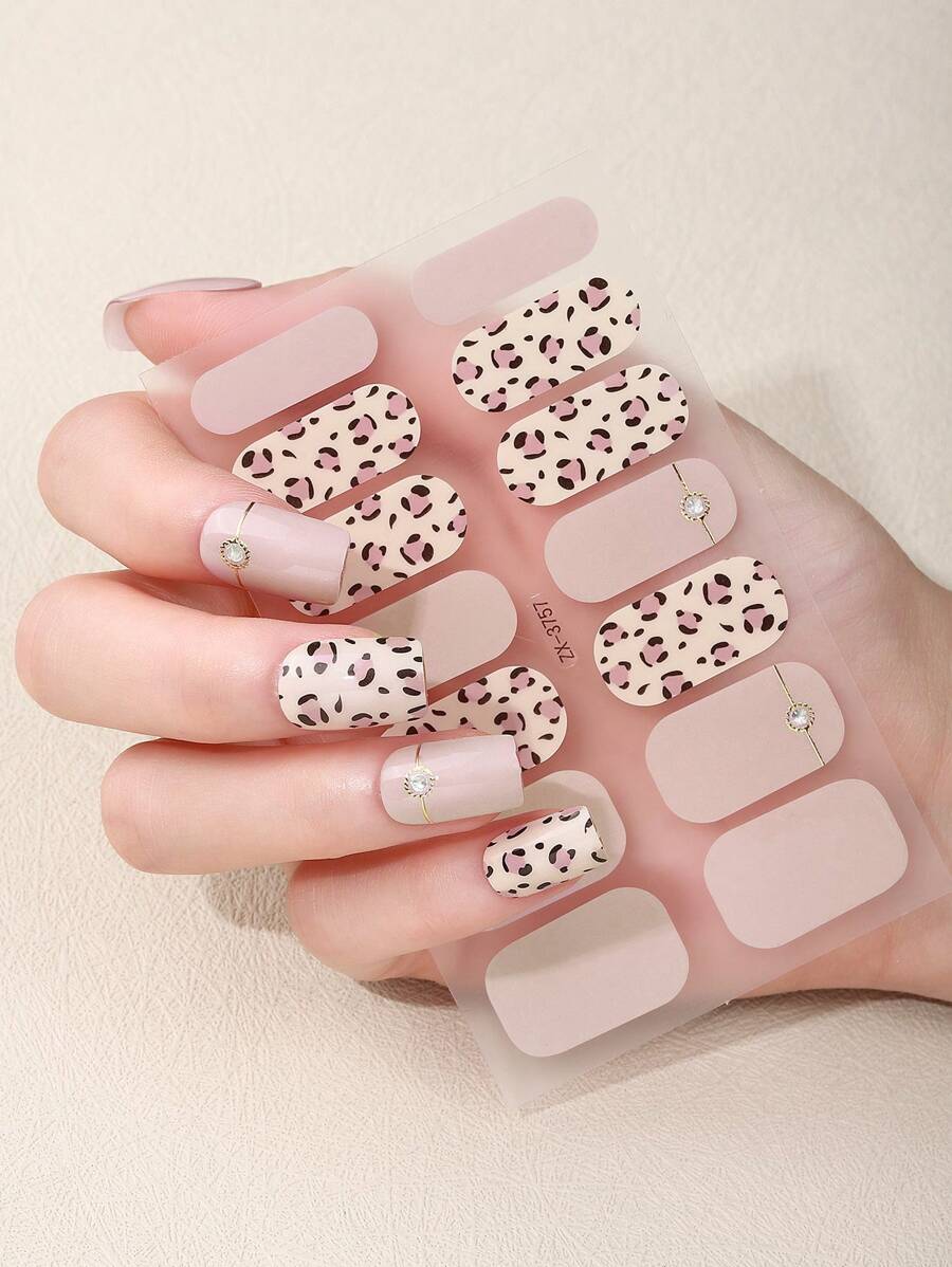 3D Kim Cương Giả Trang Trí Full Miếng Dán Móng Tay, 1 Tấm ABS Da Báo Móng Tay Nghệ Thuật Decal & 1 Dũa Móng Tay Cho Nữ - Nhiều màu - Xem 1