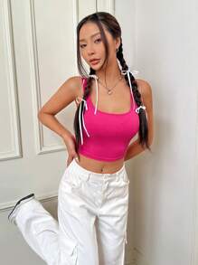 SHEIN EZwear 素色短款背心 - 玫紅色 - 查看 6