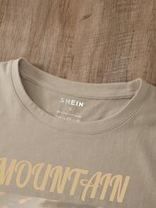 SHEIN LUNE Áo thun nữ Đồ họa Slogan Giải trí - Màu Khaki - Xem 3