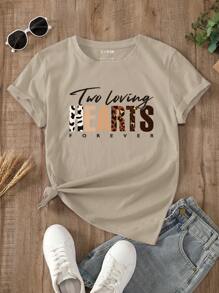 INAWLY Grafisch T-shirt met slogan Twee liefdevolle HARTEN VOOR ALTIJD