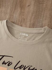 INAWLY Grafisch T-shirt met slogan Twee liefdevolle HARTEN VOOR ALTIJD