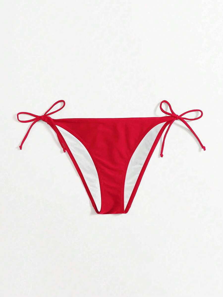 SHEIN Swim Summer Beach Tie Side Bikini Bottom - Red - View 1