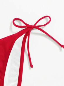 SHEIN Swim Summer Beach Tie Side Bikini Bottom - Red - View 3