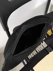 Zip Front Bum Bag Black Large Capacity - Black - View 4