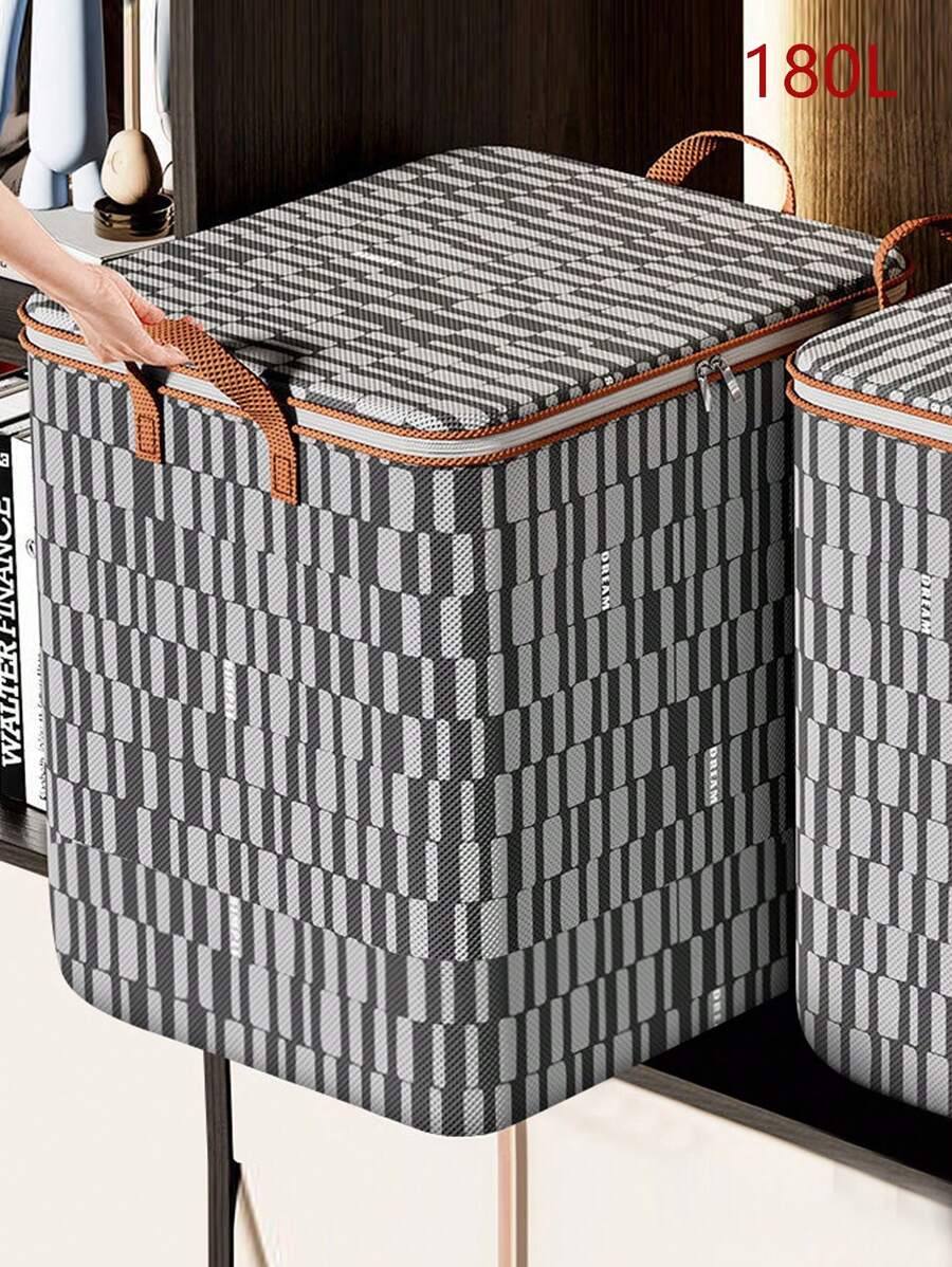 1 Đơn Giản Họa Tiết Hình Học Túi Bảo Quản, Dây Kéo Công Suất Lớn Người Tổ Chức, Chống Bụi Hộp Đựng, Thứ Túi - Xám - Xem 1