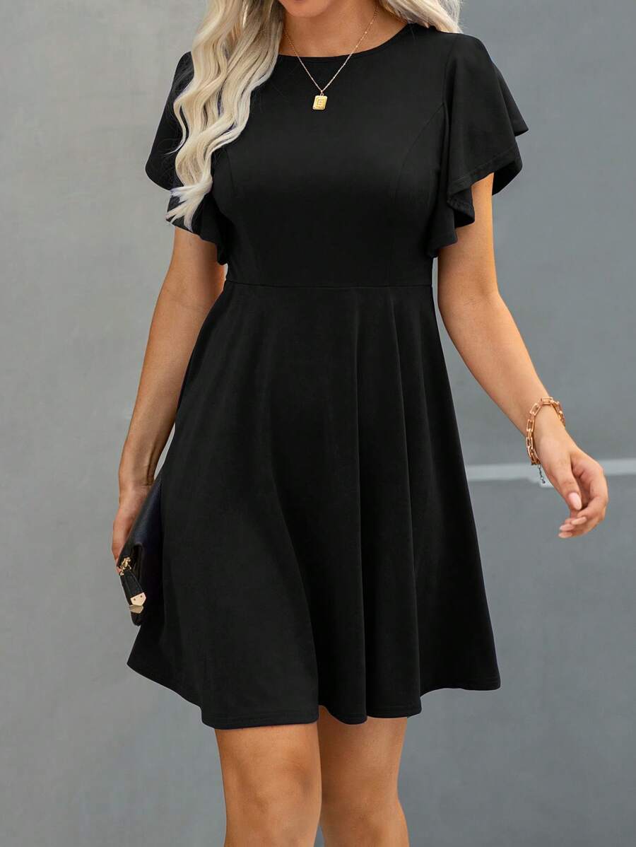 SHEIN Clasi Solid Butterfly Sleeve A-line Dress