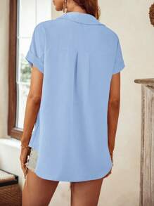 SHEIN VCAY 素色前紐扣襯衫 - 淺藍色 - 查看 2