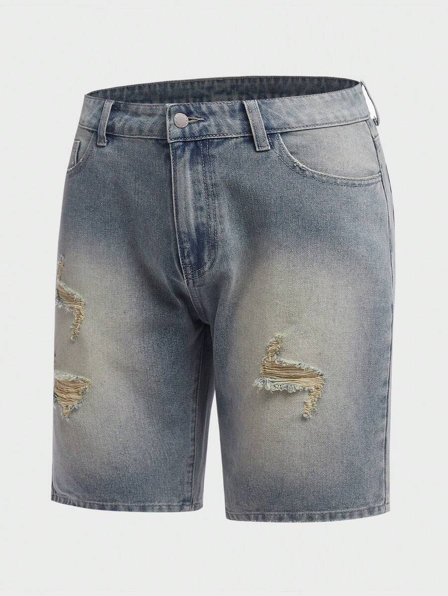 GENTILAND Men Ripped Frayed Bleach Wash Denim Shorts - Light Wash - View 1