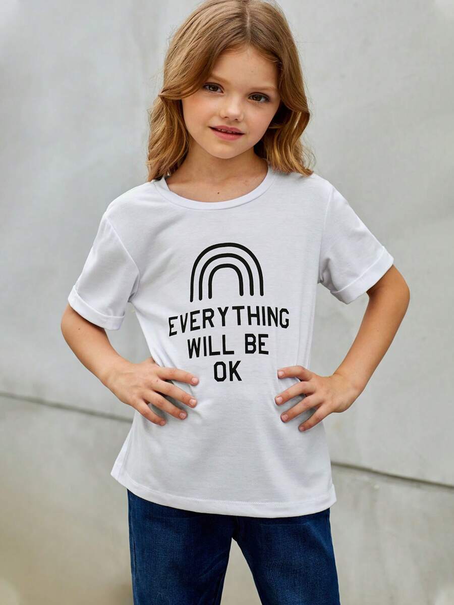 Niñas Camiseta con estampado de slogan - Blanco - Ver 1