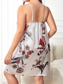 Đầm mặc nhà Kích Thước Lớn Tương phản ràng buộc Hoa - Màu be - Xem 2