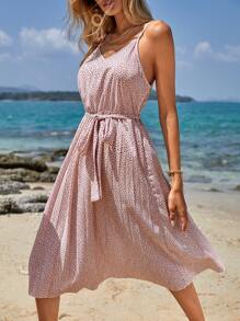 EURMUSE Ditsy Floral Belted Cami Dress - Multicolor - View 4