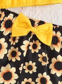 女孩荷葉邊吊帶上衣和印花前蝴蝶結短褲 - 彩色 - 查看 3