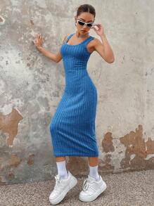 SHEIN EZwear Solid Ribbed Knit Tank Dress