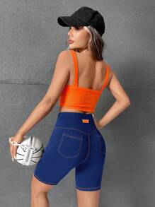 SHEIN EZwear Shorts biker con parche de letra con puntada