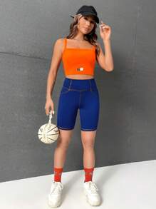 SHEIN EZwear Shorts biker con parche de letra con puntada