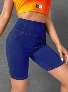 SHEIN EZwear Shorts biker con parche de letra con puntada