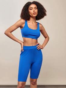 SHEIN BASICS Solid Crop Tank Top & Biker Shorts