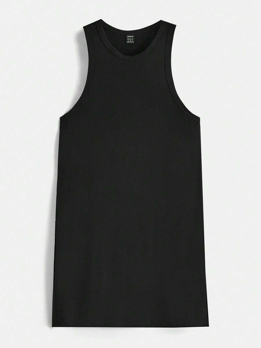 SHEIN BASICS Solid Racerback Tank Dress - Black - View 1