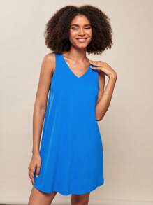 SHEIN BASICS Solid V-Neck Tank Dress - Royal Blue - View 5
