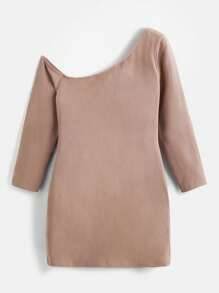 SHEIN BASICS Hơn Chất rắn Cổ không đối xứng Váy bodycon - Màu nâu  Mocha - Xem 1