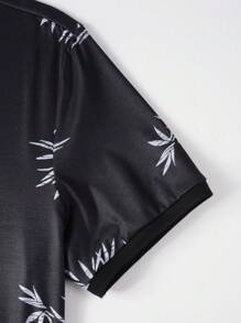 Manfinity Men Plants Print Polo Shirt - Black - View 3