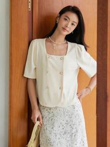 DAZY 方領雙排釦襯衫 - 杏色 - 查看 10